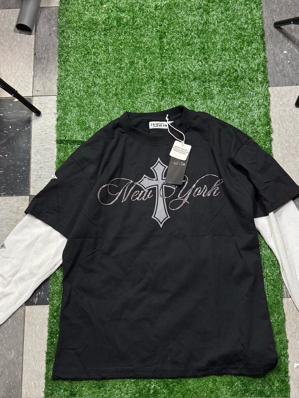 Jaqwin New York Layered-Look Long Sleeve Shirt in Black